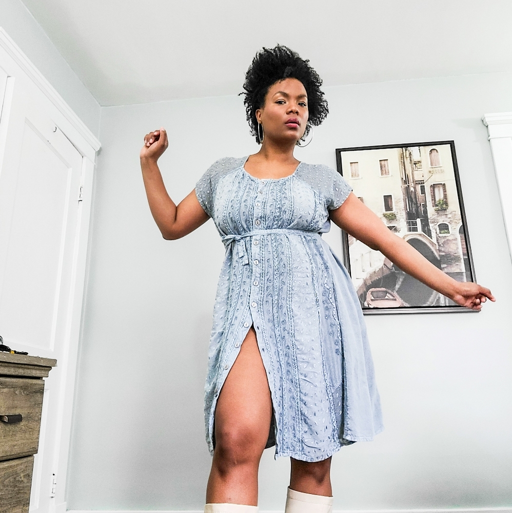 Vintage Embroidery Mini Dress, XL